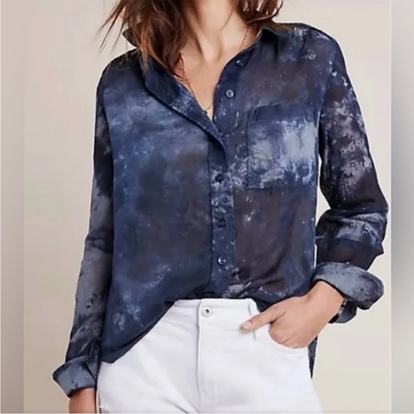 Anthropologie Tops - Pilcro Anthropologie The Cate Top Small Blue Button Up Shirt Tie Dye Retro
